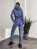 Спортивний костюм жіночий бавовняний (тринитка петля) з худі та джогерами синього кольору, мрамор, фото 6