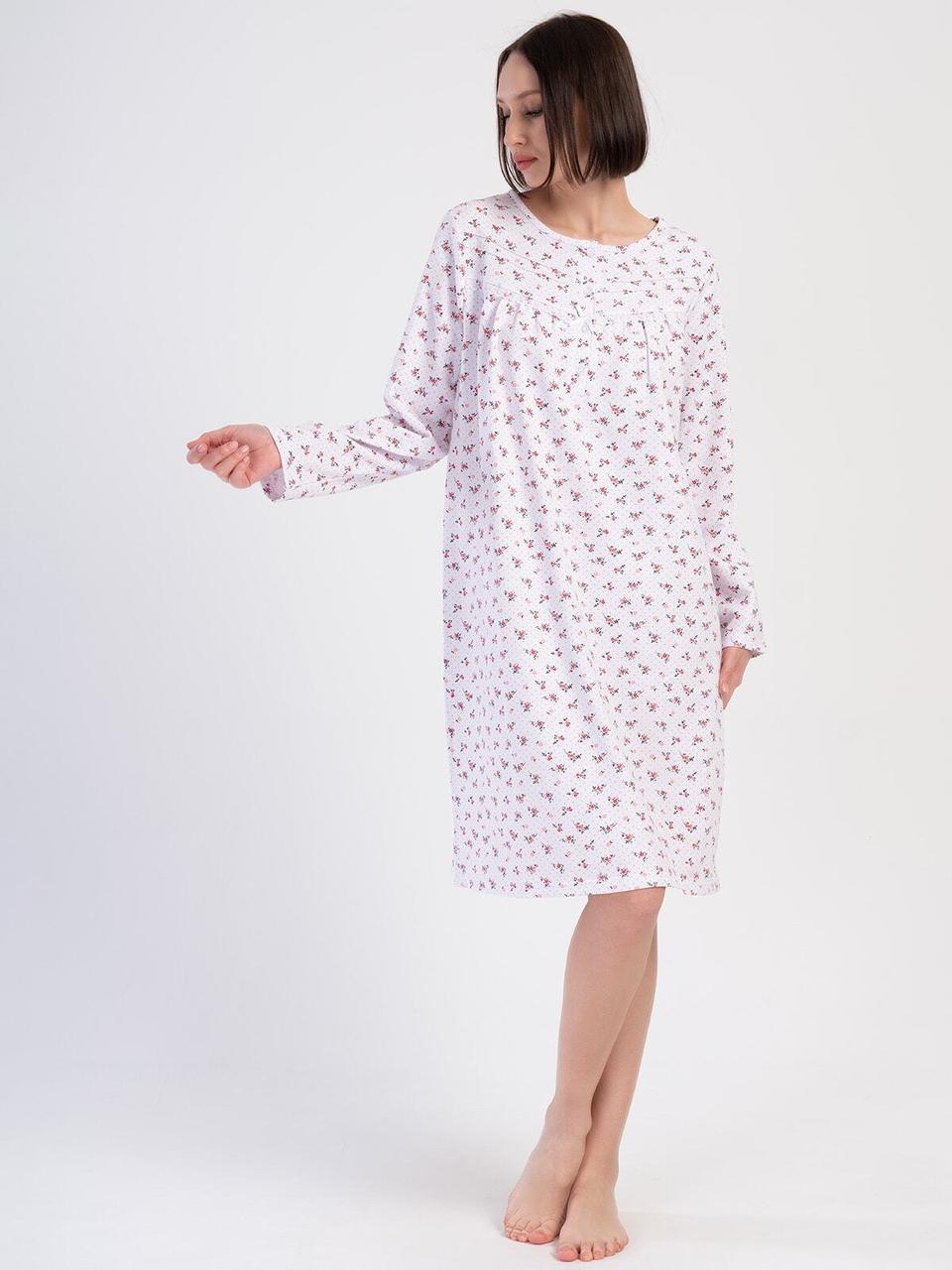 Байкова нічна сорочка з довгим рукавом Vienetta з принтом, фото 1