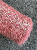 Кідмохер з 2 мм пайєтками Kidpai Lagopolane рожевий кораловий з сріблом, 100 грамів