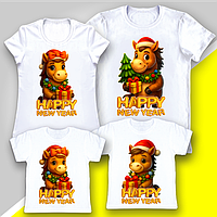 Футболки для всієї родини з новорічним принтом "Сім'я Happy New Year - рік коня 2026" Family Look