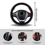 Оплетка на кермо 38 см з мікрофібри (замша), чорна з червоною строчкою | Чохол на руль протиковзкий універсальний 15 дюймів, фото 2
