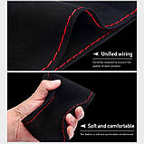 Оплетка на кермо 38 см з мікрофібри (замша), чорна з червоною строчкою | Чохол на руль протиковзкий універсальний 15 дюймів, фото 3