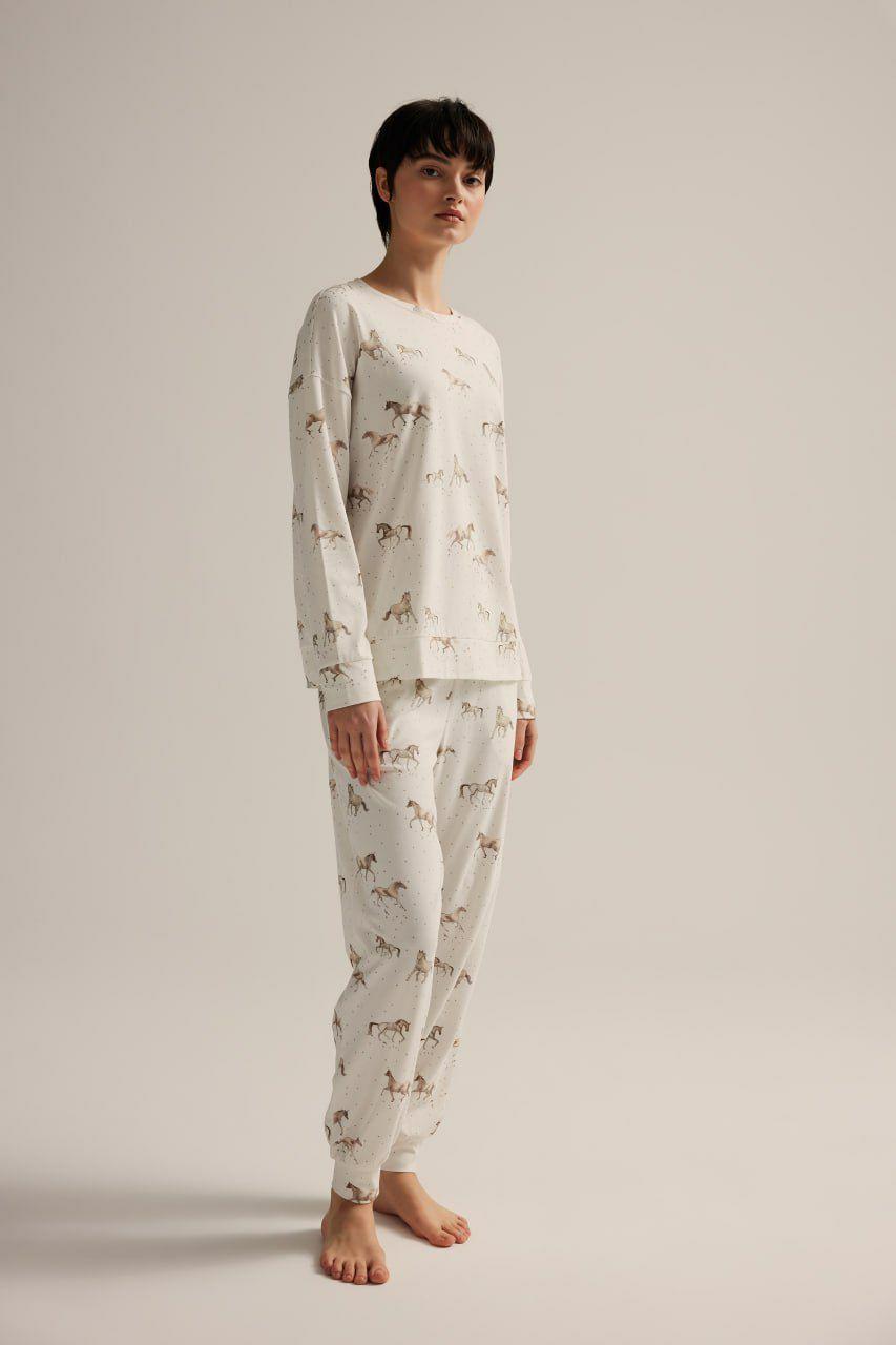 Бавовняна піжама жіноча Hays кремова з принтом, фото 1