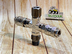 Перехідник на ресивер МТЗ з/о d = 14 (на 2 шланга) з 2 швидкоз'ємами на пневмосидіння і пістолет продувний