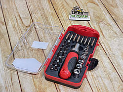 Викрутка з бітами та головками 1/4" 30 шт CrV тріскачкова (футляр)