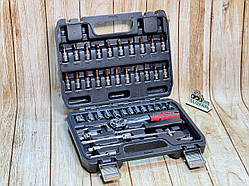 Набір інструменту 1/4" 46 шт, 4-14 мм з тріскачкою, подовжувач, кардан, викрутка-вороток, біти