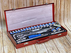 Набір інструменту 1/2" 25шт, 8-32 мм з тріскачкою, подовжувач, кардан. комір, головка, викрутка