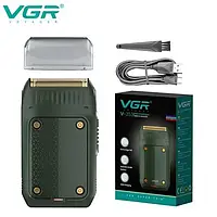 Електробритва VGR V-353 (зелена) сіткова з тримером | Водонепроникна (IPX7), акумуляторна, для сухого та вологого гоління