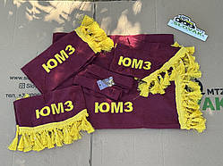 Повний комплект штор у кабіну ЮМЗ-6 (Надпис ЮМЗ) (Бордові штори + кріплення)