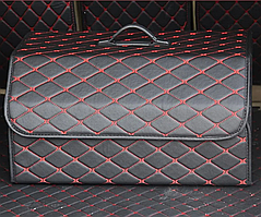 Органайзер для авто з еко-шкіри 54х32х30 см темно-коричневий прошивка червоними нитками