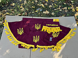 Повний комплект штор у кабіну МТЗ-80/82 (УКРАЇНА) (Велика кабіна, бордові штори) + кріплення