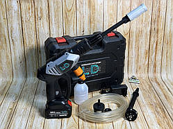 Акумуляторна мийка Лідер високого тиску зі шлангом, ємністю для розпилювача та кейсом.