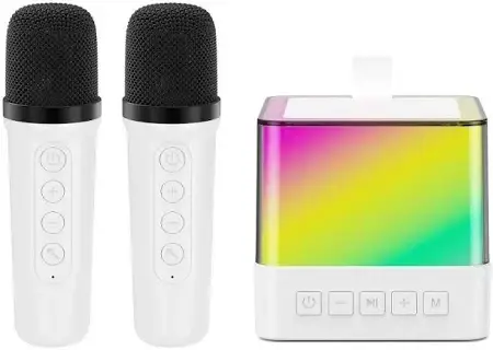 Бездротова портативна караоке колонка K18 з мікрофонами, RGB LED підсвічуванням, Bluetooth, USB, AUX, MicroSD, домашні та вуличні, фото 2