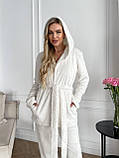 Білий махровий домашній жіночий костюм трійка короткий халат штани і топ, фото 4