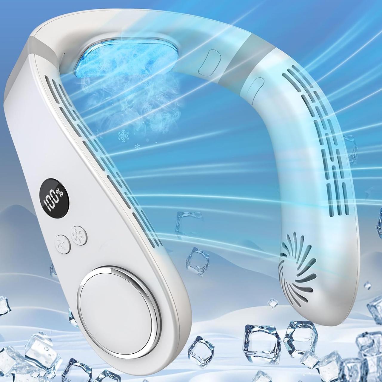 Портативний шийний вентилятор, що перезаряджається, шийний вентилятор з охолоджувальною пластиною з батарейним живленням, фото 1