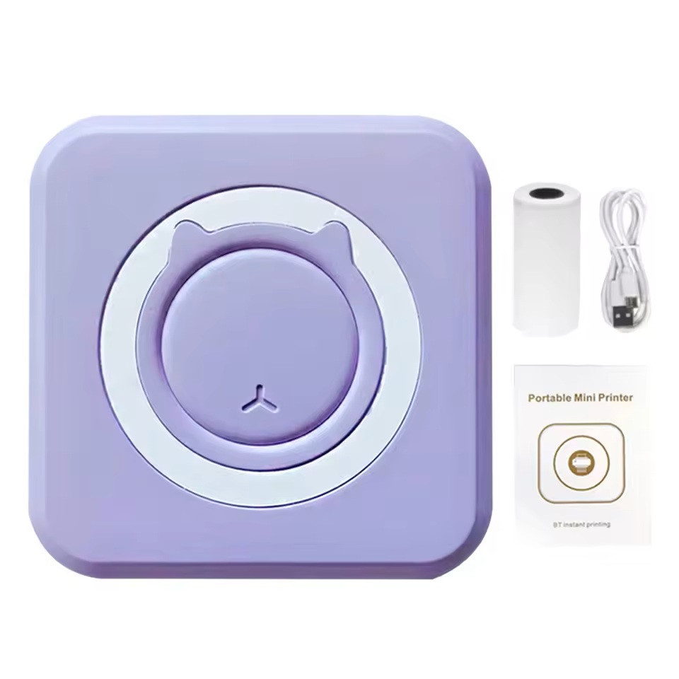 Портативний термопринтер бездротовий з Bluetooth, фіолетовий, 57×30 мм, термодрук без чорнил, для нотаток і етикеток, фото 1