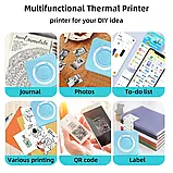 Портативний термопринтер бездротовий з Bluetooth, фіолетовий, 57×30 мм, термодрук без чорнил, для нотаток і етикеток, фото 7