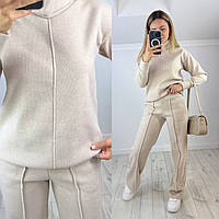 Женский костюм ангора двойка с горловиной стойкой и широкими брюками