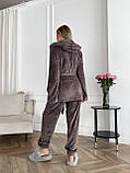 Костюм трійка махровий халат топ і штани, жіночий костюм для дому коричневий, фото 5