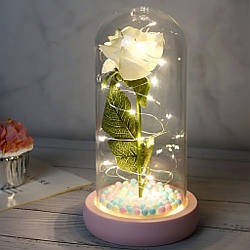 Троянда в колбі з підсвічуванням на батарейках, 22х11,5см, Білий / Квітка в колбі / Вічна троянда / Подарунок дівчині