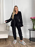 Теплий домашній костюм трійки, махровий жіночий чорний костюм, фото 4