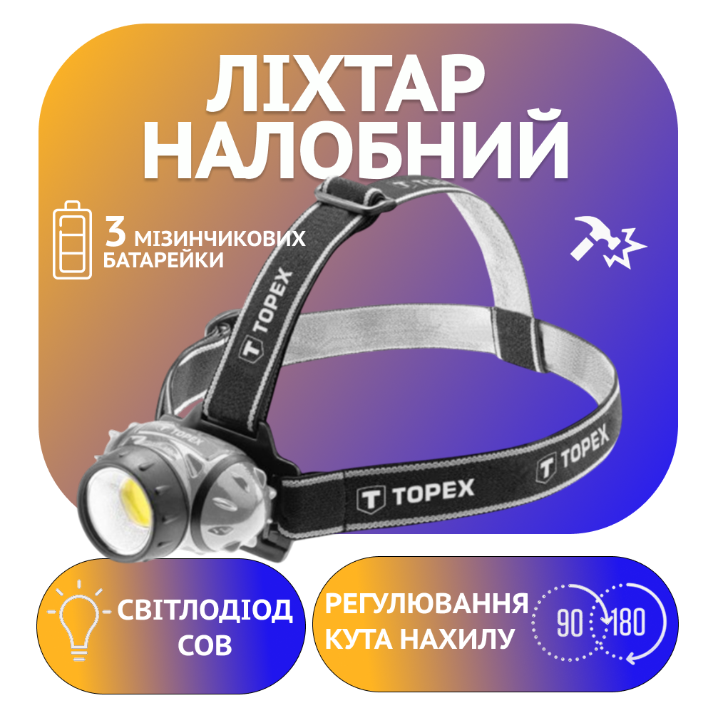 Налобний ліхтар PL-014, COB, 3xAAA, фото 1