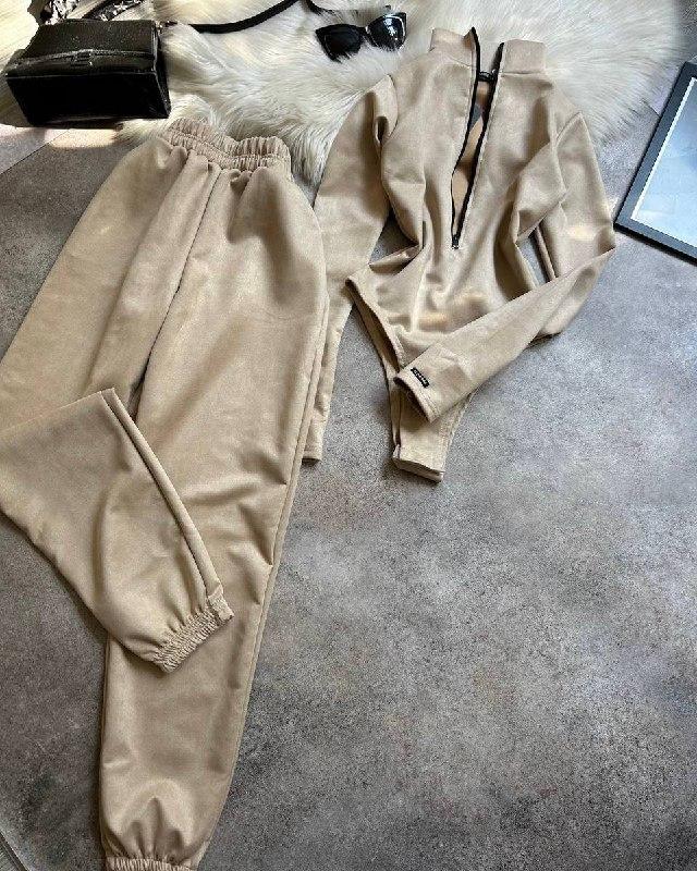 Жіночий костюм (боді + джогери); Кольори - чорний, бежевий, графіт  ; Розміри - 42-44, 46-48;, фото 1