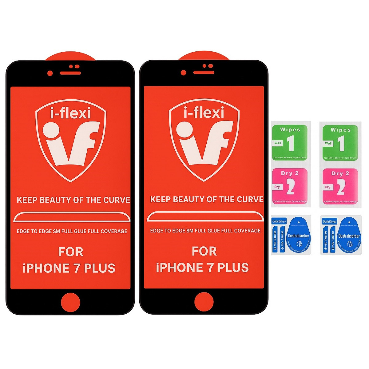 Захисне скло i‑Flexi для iPhone 7 Plus з чорною рамкою, комплект 2 шт, в тех. упаковці