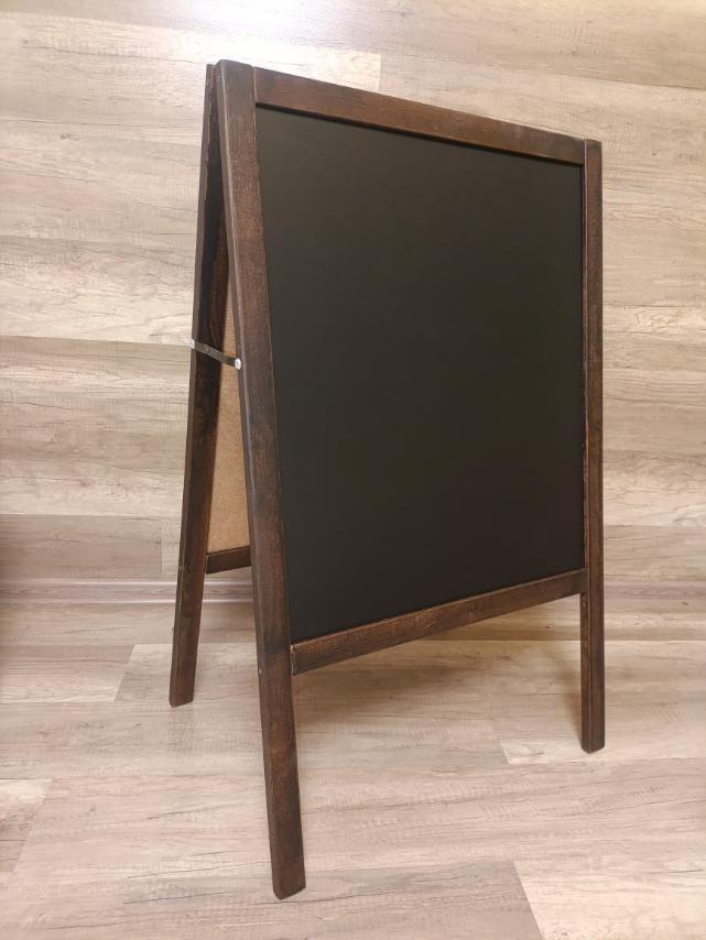 Штендер крейдяний двосторонній, крейдяна дошка, дерев'яний рекламний щіт, мимохід, спотикач, коричневий, (Sк)