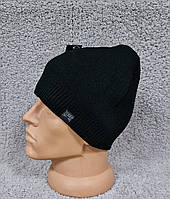 Шапка чоловіча тепла з флісовою підкладкою без закота чорна