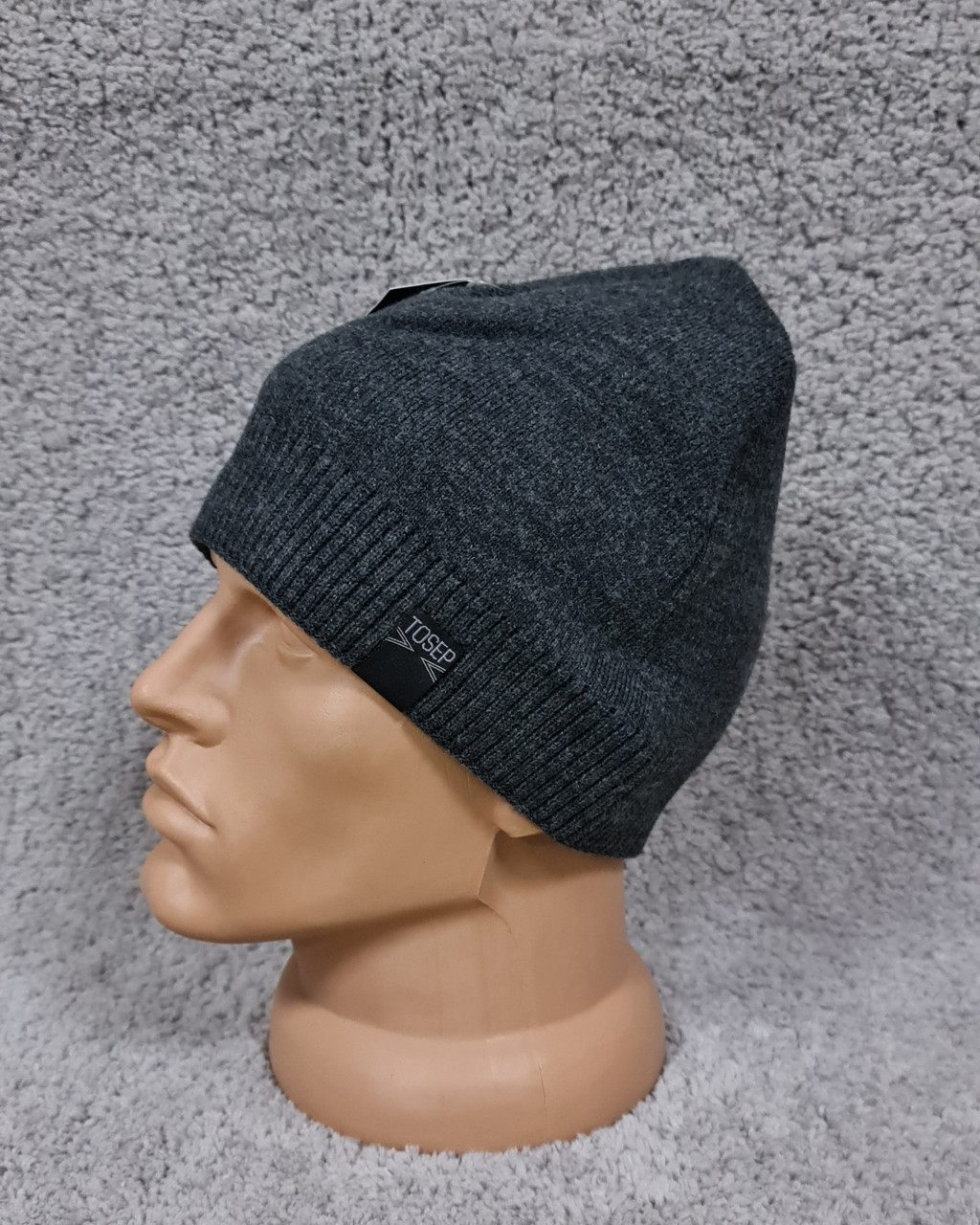 Шапка чоловіча тепла з флісовою підкладкою без закота темно-сіра, фото 1