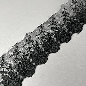 Мереживо на сітці (фатін) Sindtex 15 см (13 м) колір чорний (77-MT755-2)