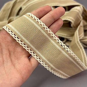 Лампасна тасьма-ажурна, трикотажна 4 см - бежева з білим