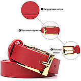 Яскравий тонкий шкіряний ремінь для жінок GRANDE PELLE 22951 Червоний, фото 4