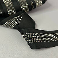 Лампасна тасьма трикотажна 3 см - чорна зі стразами графіт