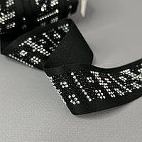 Лампасна тасьма трикотажна 3 см - чорна зі стразами срібло, візерунки