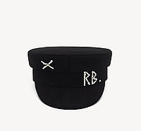 Чорна кепі зі стразами руслан багінський вовна / ruslan baginskiy rb з камінцями