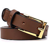 Модний вузький шкіряний ремінь для жінок GRANDE PELLE 22954 Світло-коричневий, фото 2