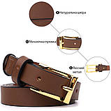 Модний вузький шкіряний ремінь для жінок GRANDE PELLE 22954 Світло-коричневий, фото 4