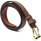 Модний вузький шкіряний ремінь для жінок GRANDE PELLE 22954 Світло-коричневий, фото 5