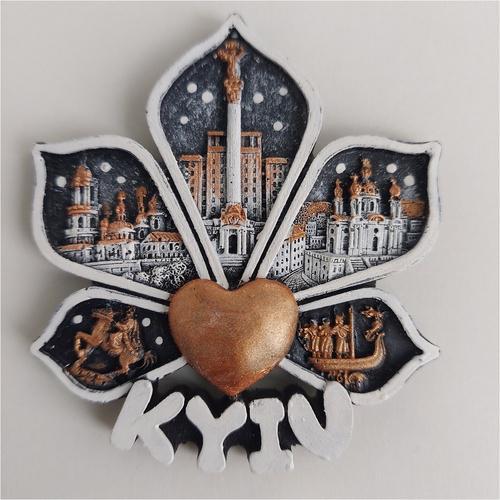 Магніт - Колаж (листок каштана, ч/б + бронза) (29148), фото 1