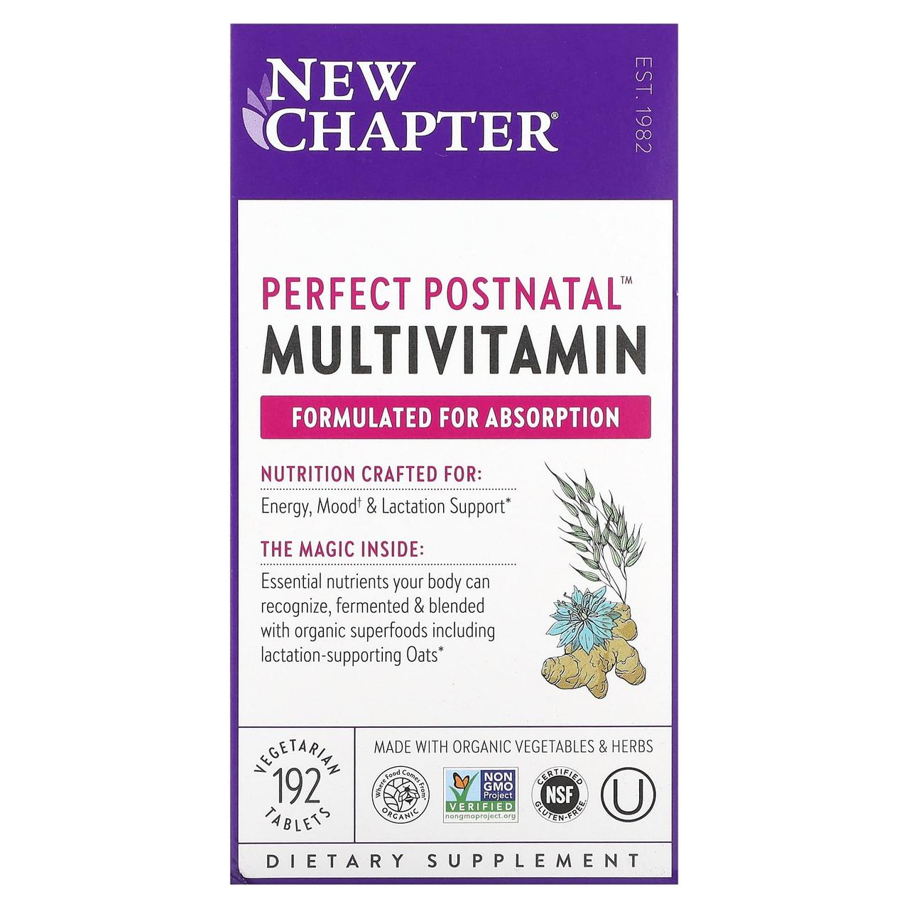 Мультивітамінний комплекс постнатальний, Postnatal MultiVitamin, New Chapter, 192 таблетки, фото 1