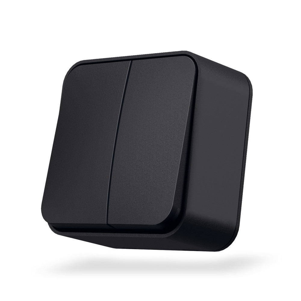 IP20 Вимикач зовнішній двоклавішний чорний графіт VIDEX BINERA, фото 1