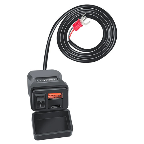 Зарядний пристрій USB Type-C 50Вт, SAE IP66, на кермо мотоцикла, фото 1