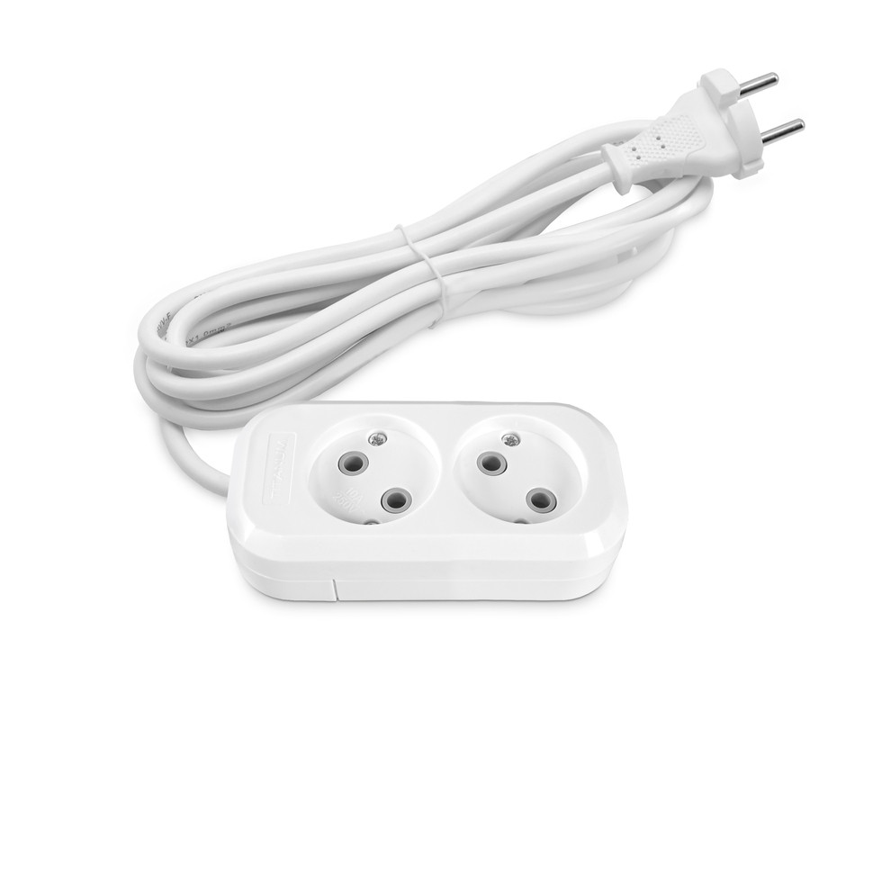 Подовжувач мережевий без заземлення 2 гнізда 3м (2x1мм) білий TITANUM STANDARD