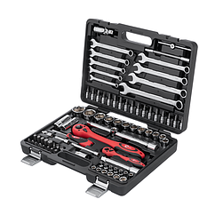 Набір інструментів, проф., 1/2" + 1/4", Cr-V, 82 од., головки: 4-32 мм, біти 33 од., ключі: 8-19 мм, кейс INTERTOOL ET-6082