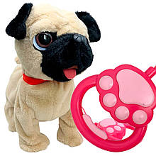 Пухнаста м'яка інтерактивна дитяча іграшка Собачка на повідку Мопс А9-59 (AX)