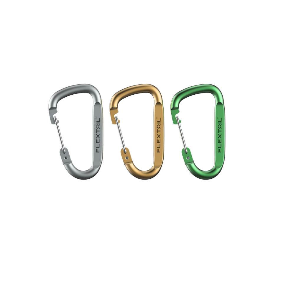 Набір карабінів алюмінієвих Flextail, 3 шт (сірий, помаранчевий, зелений), фото 1