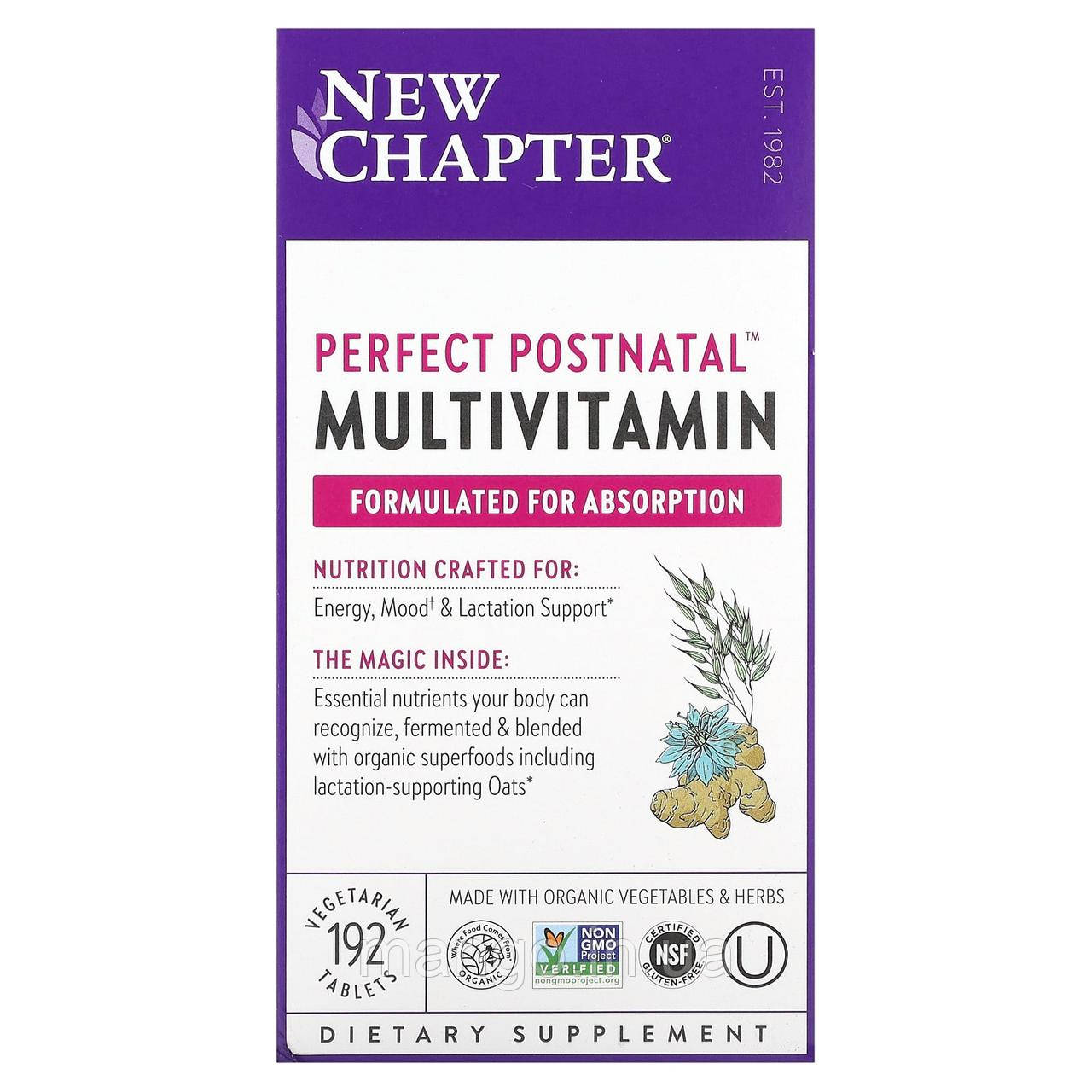 Мультивітамінний постнатальний комплекс, Postnatal MultiVitamin, New Chapter, 192 вегетаріанські таблетки, фото 1