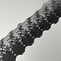 Мереживо на сітці (фатін) Sindtex 15 см (13 м) колір чорний (77-MT755-2)